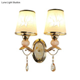 Contemporary Wall Lamp With Crystal Droplet - Amber Glass And Gold Finish