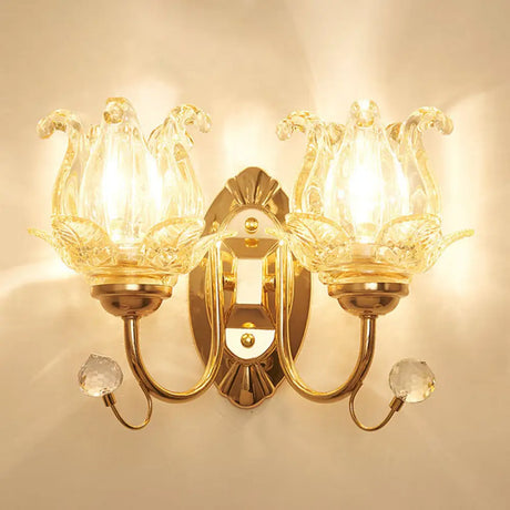 Contemporary Wall Mounted Lamp With Metallic Gold Finish And Geometrical Glass Shade 2 / C