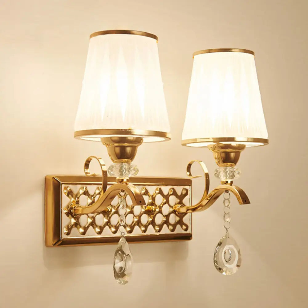 Contemporary Wall Mounted Lamp With Metallic Gold Finish And Geometrical Glass Shade 2 / D