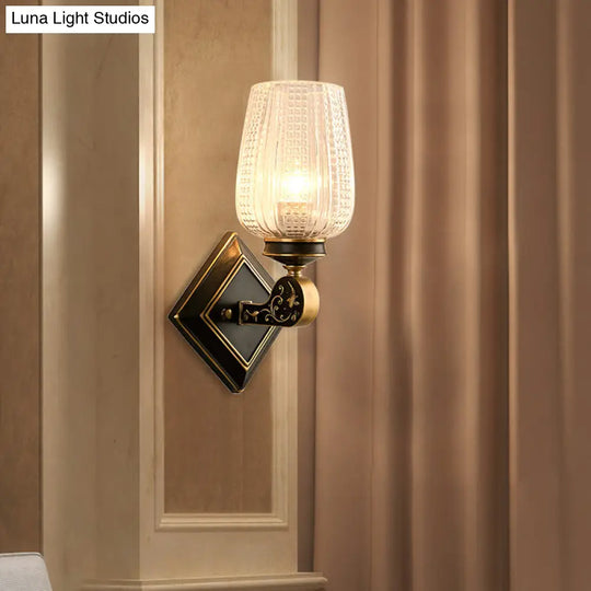Contemporary Wall Mounted Light With Clear Textured Glass - Brass Finish