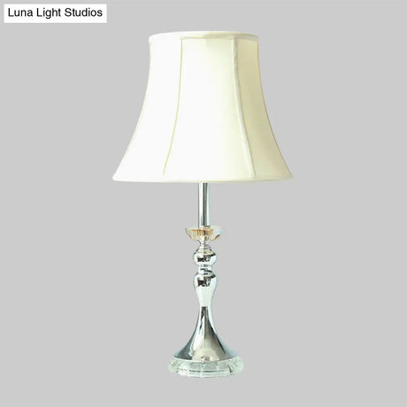 Contemporary White Bedroom Nightstand Lamp With Crystal Base - Elegant 1-Head Night Table Light