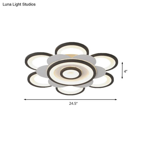 Contemporary White & Black Flower Flushmount Led Ceiling Light In White/Warm - 20.5’/24.5’ W