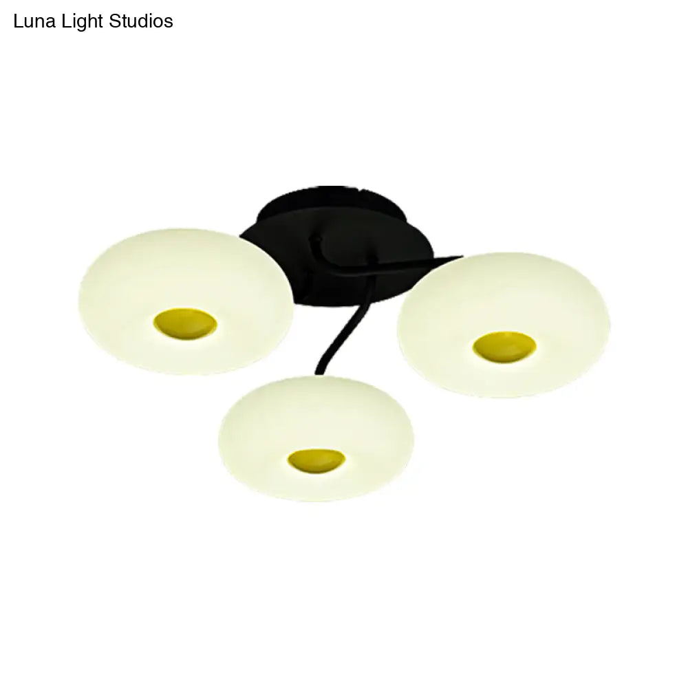 Contemporary White Circular Semi Flush Ceiling Light With 1/3/5 Heads - Acrylic Lamp For Living Room