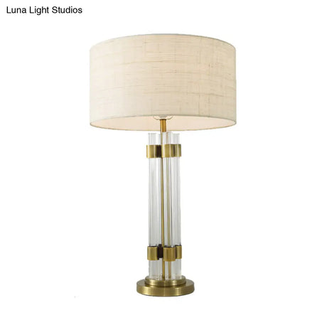 Contemporary White Crystal Desk Lamp: Elegant 1-Bulb Table Light For Living Room