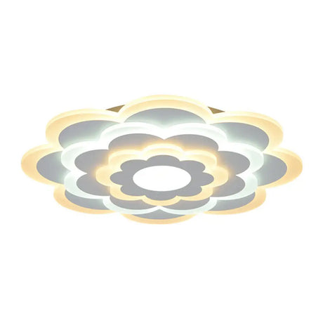 Contemporary White Flower Acrylic Led Flush Mount Ceiling Light - Outer Warm Inner 15/19.5 Wide