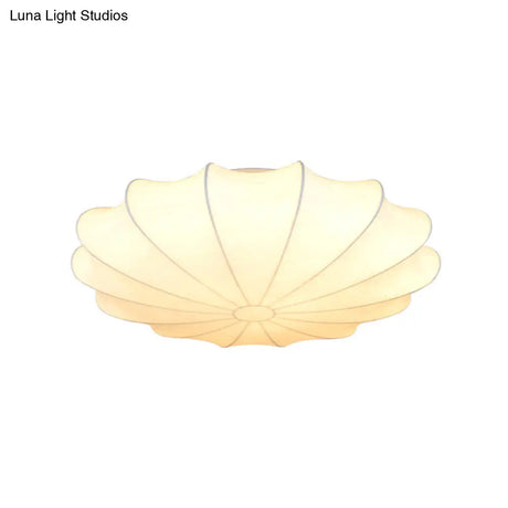 Contemporary White Flush Ceiling Light - Elegant Fabric Mount For Hallway