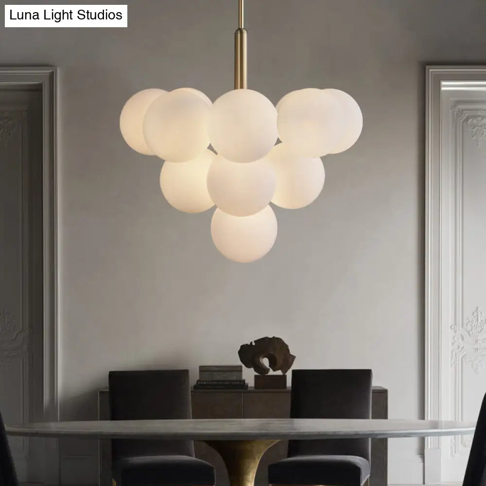 Contemporary Glass Chandelier Lamp - 5/13 Lights Spherical Design White Ball Pendant Light 13 /