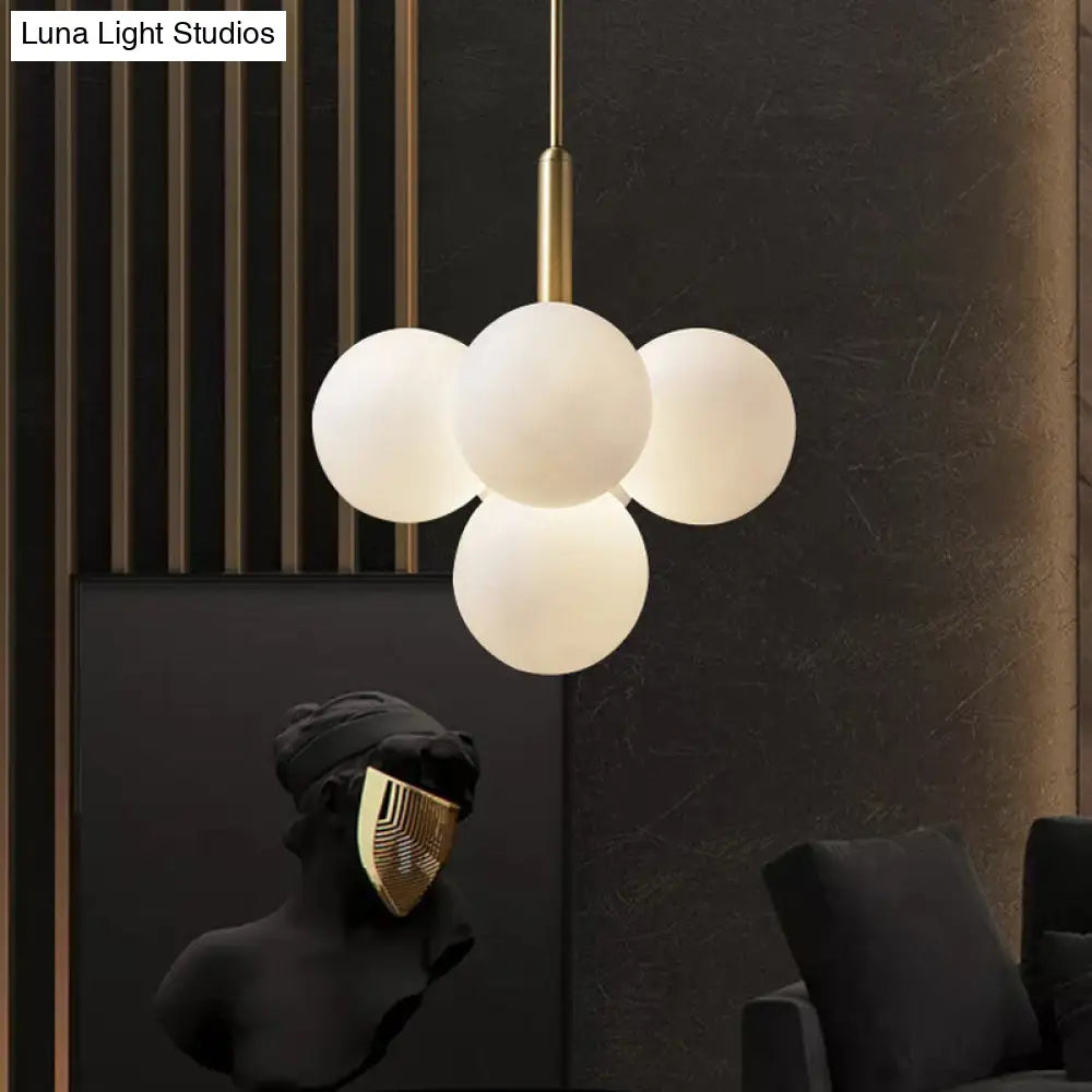 Contemporary Glass Chandelier Lamp - 5/13 Lights Spherical Design White Ball Pendant Light