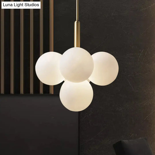 Contemporary White Glass Chandelier Lamp – 5/13 Lights Brass Pendant Light With Spherical Design