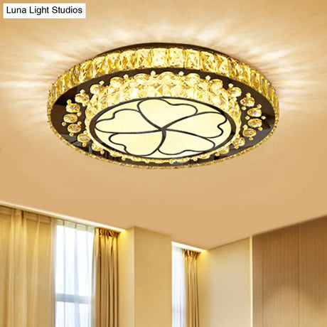 Contemporary White Led Crystal Flush Ceiling Light With Adjustable Brightness