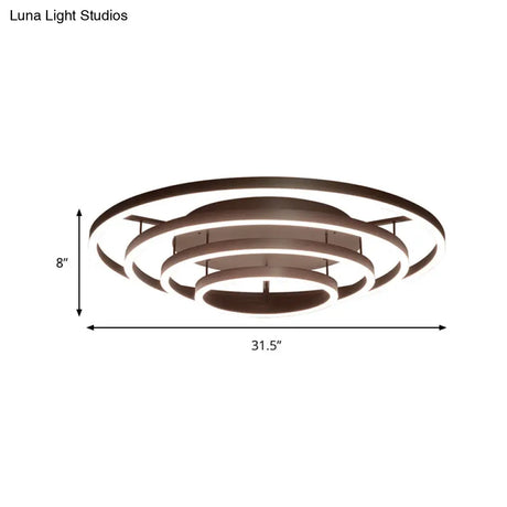 Contemporary White Led Flush Ceiling Light - 3/4 Rings Acrylic Coffee Flushmount Lamp