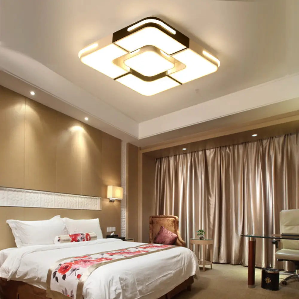 Contemporary White Led Flush Mount Ceiling Light Fixture - 19.5’/35.5’ Wide Acrylic Lamp For