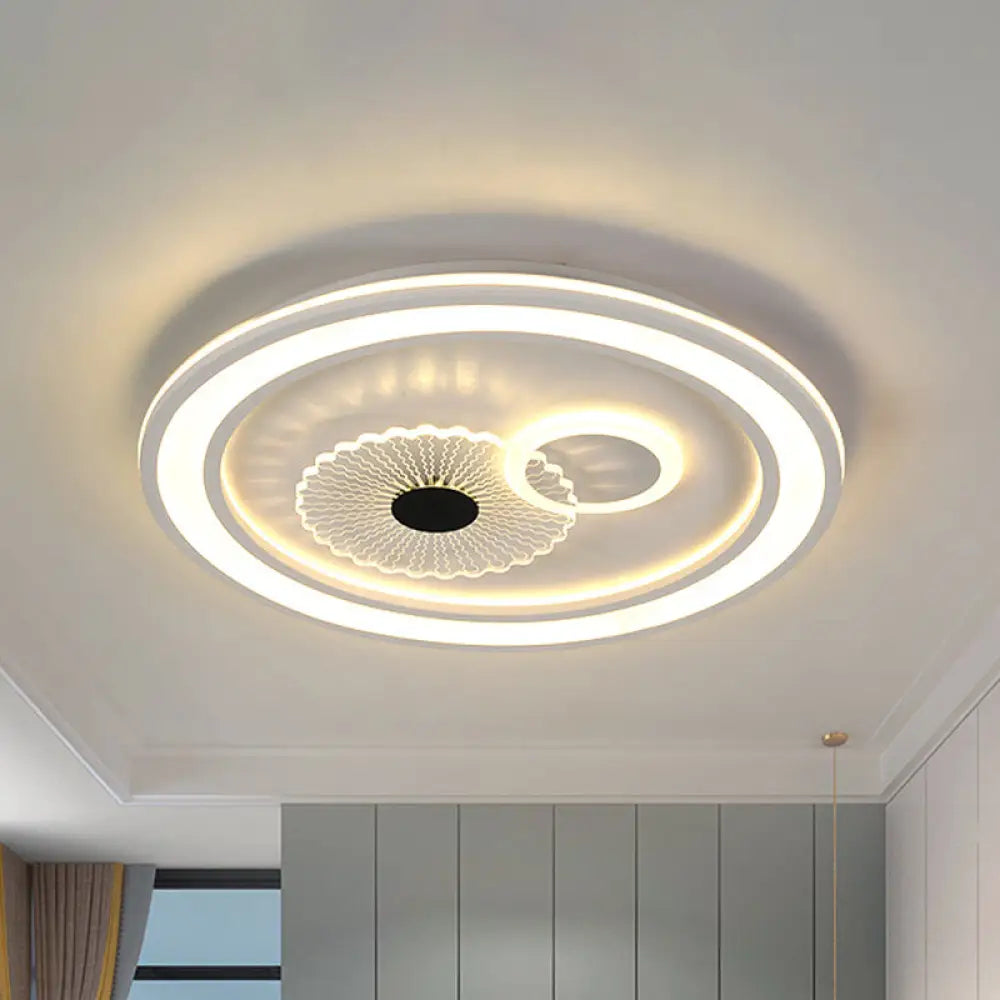 Contemporary White Led Flushmount For Bedroom With Acrylic Shade / A