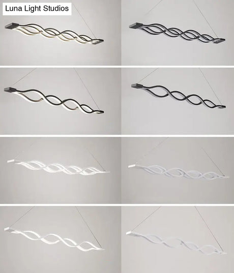 Contemporary White Metal Led Pendant Light For Dining Room Island - Wave Design