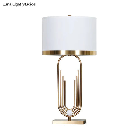 Contemporary White Nightstand Lamp With Fabric Cylinder Shade - Perfect For Bedroom Tables
