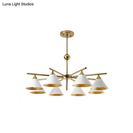 Contemporary White Pyramid Shade Pendant Light: Elegant Metallic Chandelier For Living Room