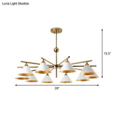 Contemporary White Pyramid Shade Pendant Light: Elegant Metallic Chandelier For Living Room