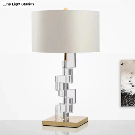 Contemporary White Table Lamp: Straight Sided Shade Fabric 1 Head Desk Light