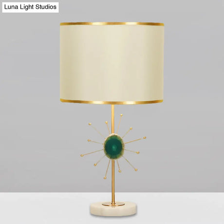 Contemporary White Table Light With Agate Deco And Night Lighting