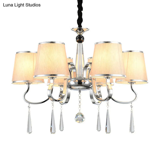 Contemporary White Tapered Chandelier Light - Pendant Lighting With Crystal Drop For Living Room