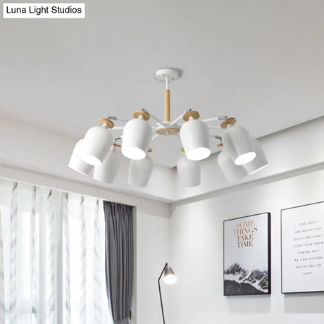 Contemporary Wine Glass Iron Semi Flush Mount Light With Wooden Cap - 5/10 Lights White