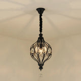 Contemporary Wire Cage Pendant Light With Crystal Accent And Black/Brass Finish Black
