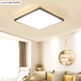 Contemporary Wood Black Led Flush Mount Lamp - Wide Square Design (16’/19.5’/23.5’)