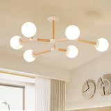 Contemporary Wood Branch Chandelier With White/Black/Gold Finish 3/6/9 Lights And White Glass Shade