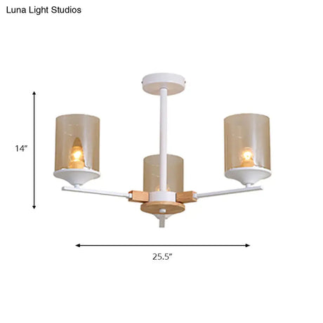 Contemporary Wood Cognac Chandelier - Cylinder Shade 3/6 Heads Lighting For Living Room
