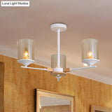 Contemporary Wood Cognac Chandelier - Cylinder Shade 3/6 Heads Lighting For Living Room