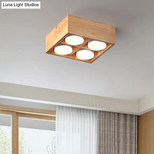 Contemporary Wood Flush Mount Ceiling Light With Led For Corridors 4 / Warm