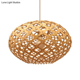 Contemporary Wood Suspension Pendant Light Kit - Global Design 1 Bulb Beige 16’/19.5’ Wide