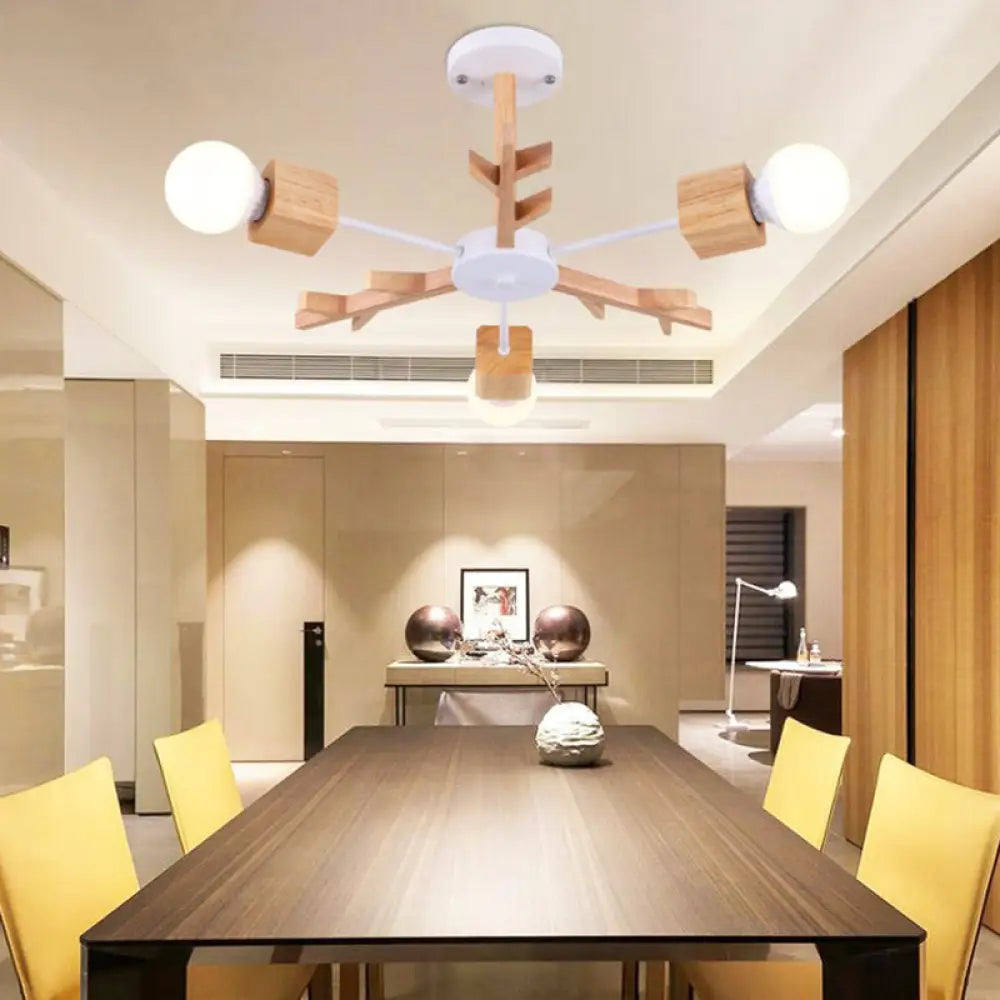 Contemporary Wooden Branch Chandelier Pendant For Living Room 3 / Wood