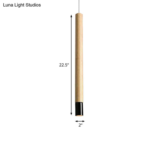 Contemporary Wooden Flute Pendant Lighting In Black/White: 1-Light Ceiling Fixture