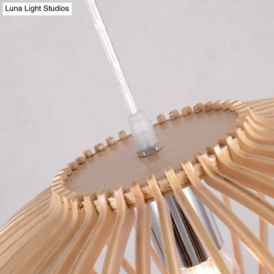 Contemporary Wooden Lantern Pendant Light In Beige For Living Room