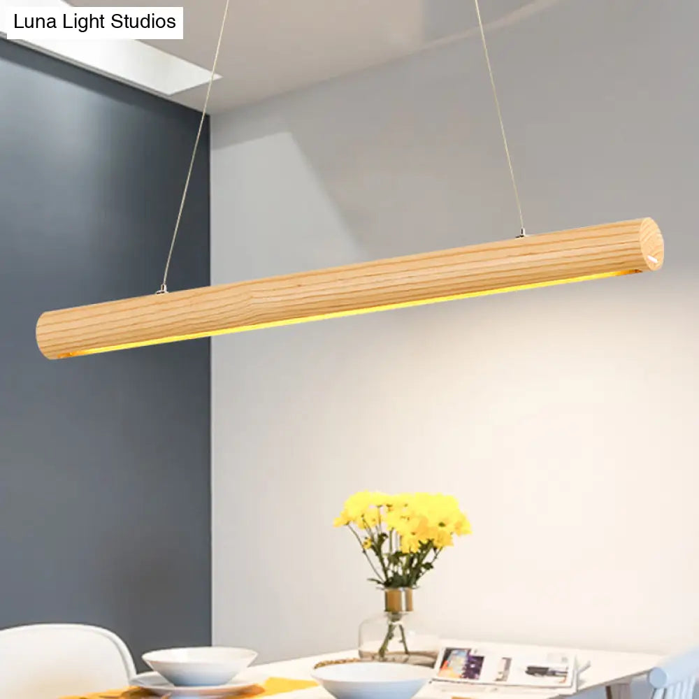 Contemporary Wooden Led Pendant Light - 1-Light Dining Room Fixture In Warm/White