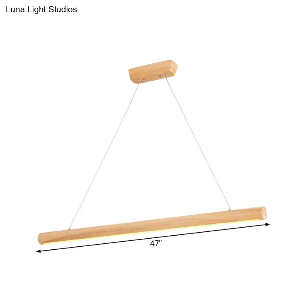 Contemporary Wooden Led Pendant Light - 1-Light Dining Room Fixture In Warm/White