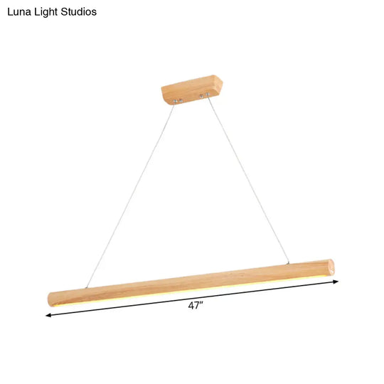 Contemporary Wooden Led Pendant Light - 1-Light Dining Room Fixture In Warm/White