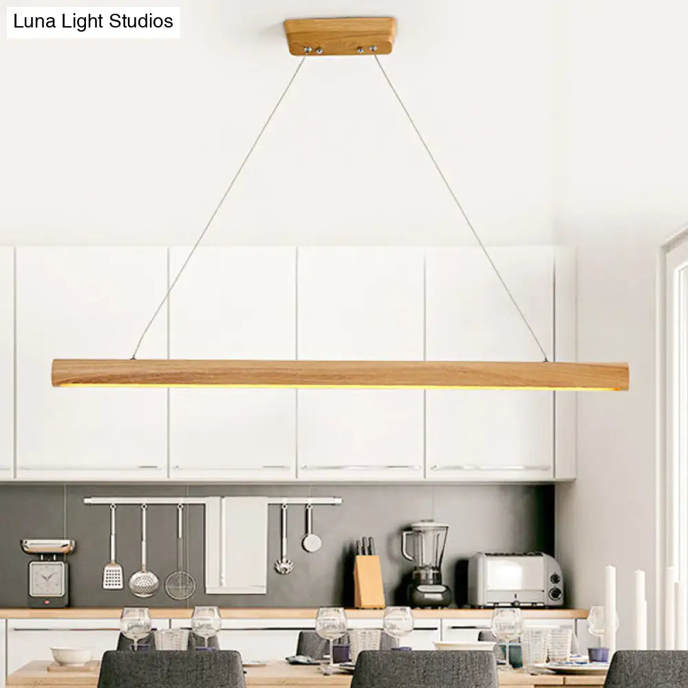 Contemporary Wooden Led Pendant Light - 1-Light Dining Room Fixture In Warm/White