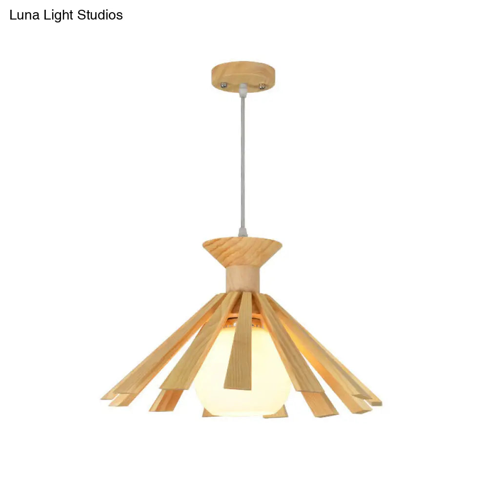 Contemporary Wood Pendant Ceiling Light With Cream Glass Shade - Perfect For Dining Rooms