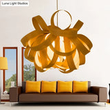 Contemporary Wooden Pendant Lamp - 1 Light Beige 18’/23.5’ Width Living Room Hanging