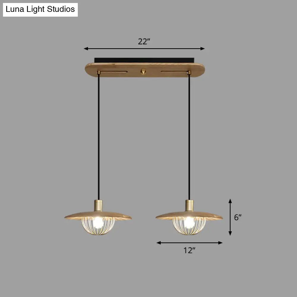 Contemporary Wooden Pendant Light With Cage Bottom - 1-Light Hanging Ceiling Fixture 2 / Wood