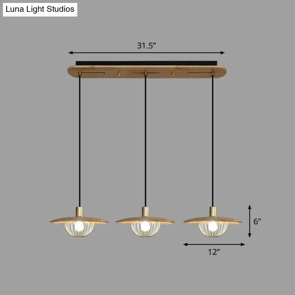 Contemporary Wooden Pendant Light With Cage Bottom - 1-Light Hanging Ceiling Fixture 3 / Wood