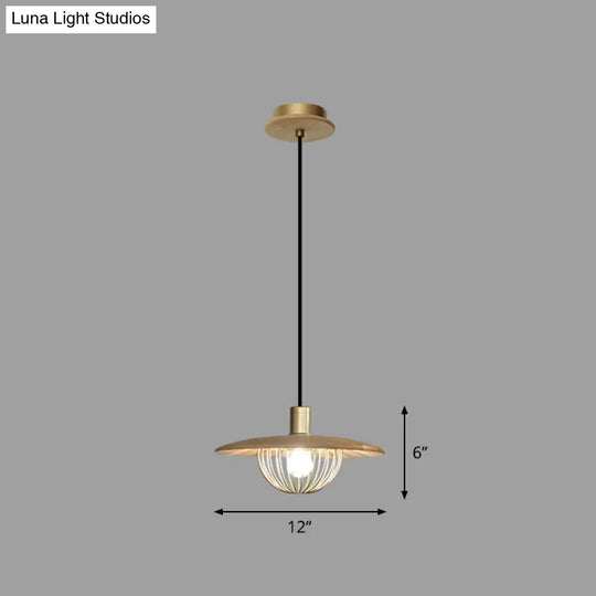 Contemporary Wooden Pendant Light With Cage Bottom - 1-Light Hanging Ceiling Fixture 1 / Wood