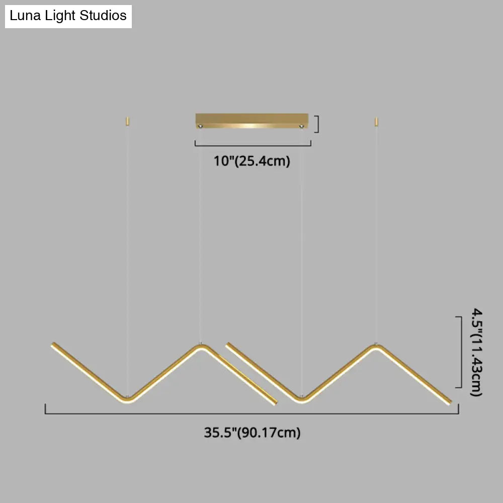 Contemporary Zigzag Pendant Led Light Fixture With Metal Suspension