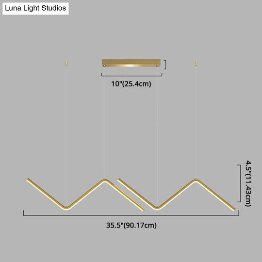 Contemporary Zigzag Pendant Led Light Fixture With Metal Suspension