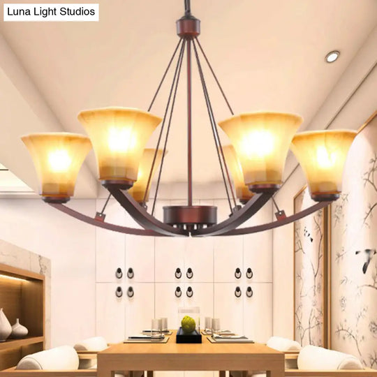 Copper Bell Frost Glass Chandelier Pendant Light For Retro Dining Room