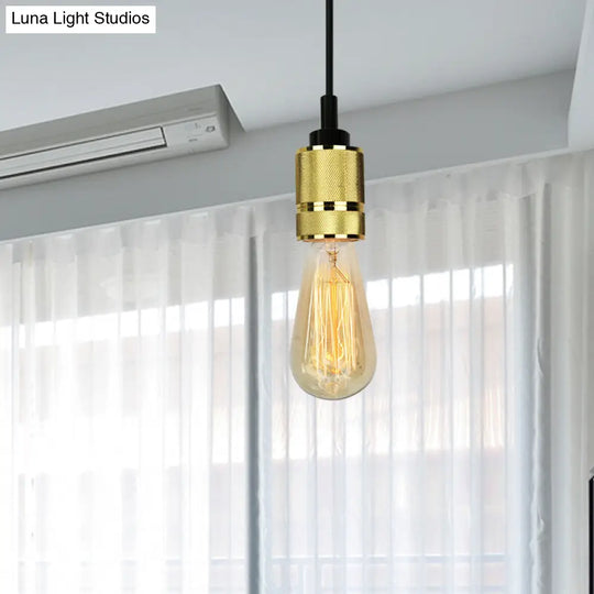 Metallic Exposed Bulb Pendant Light With Adjustable Cord - Industrial Style Copper/Black