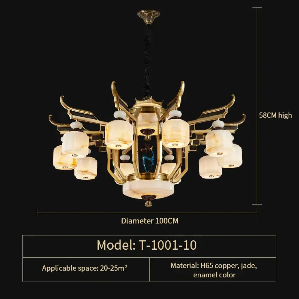 Copper Chandelier with Marble 20+ Lights Remote Control 10 Heads D100CM / Three colours chandelier