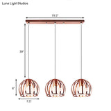 Copper Industrial Pendant Lamp With 3 Metal Dome Shades And Wire Cage - Perfect For Living Room